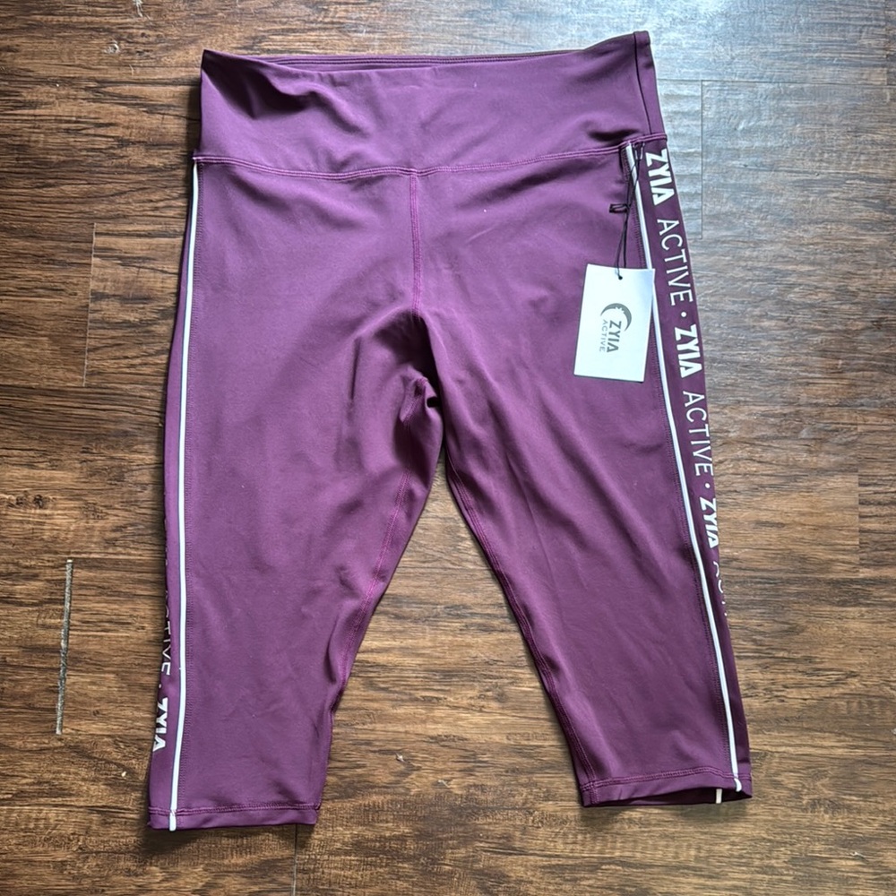 ZYIA Purple Compression Leggings with Side Stripe